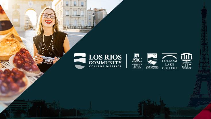 image with Los Rios logos, food, smiling girl for study abroad